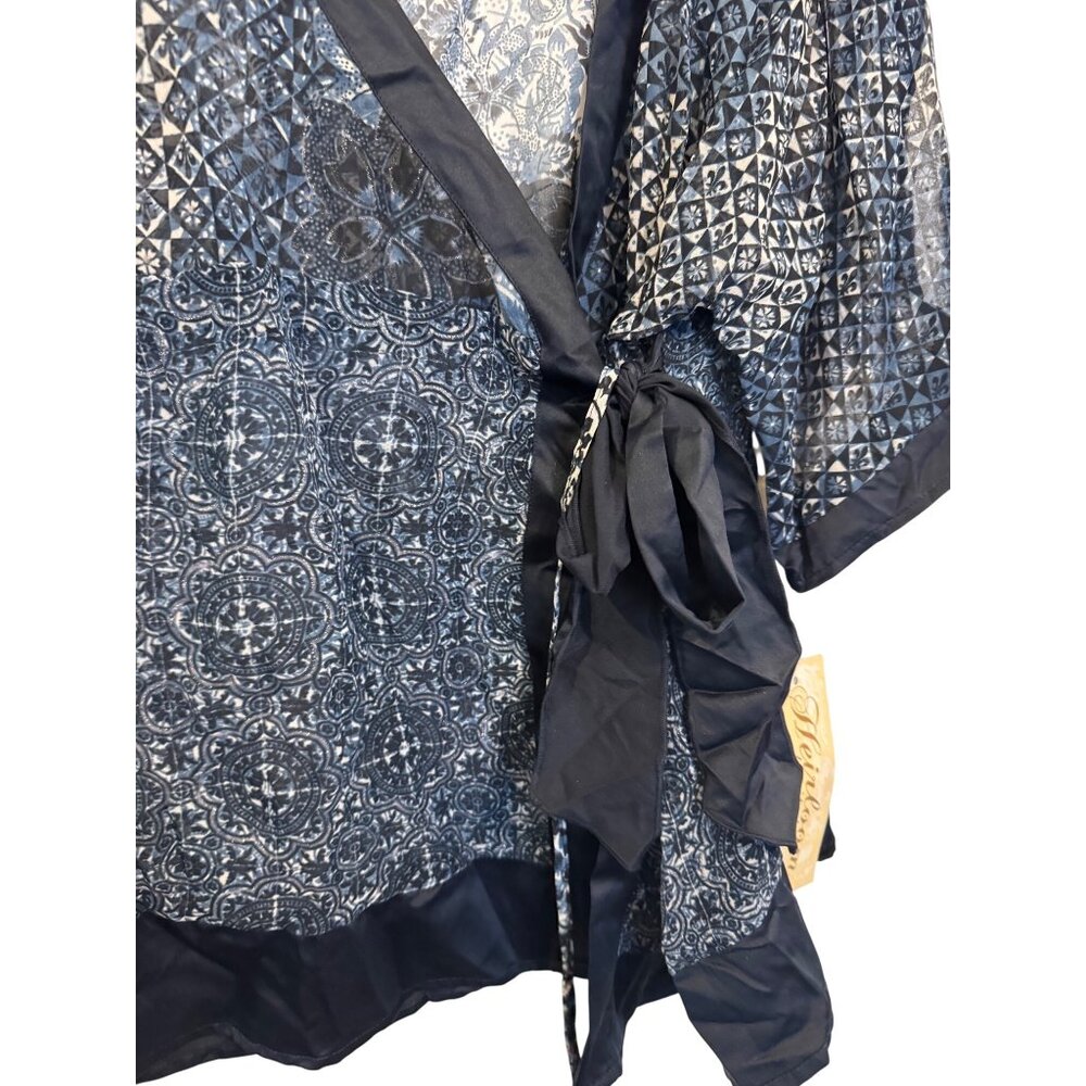 Heirloom Limited Womens Sheer Wrap Top With Intricate Blue Floral Print & Tie Wa - Picture 6 of 8